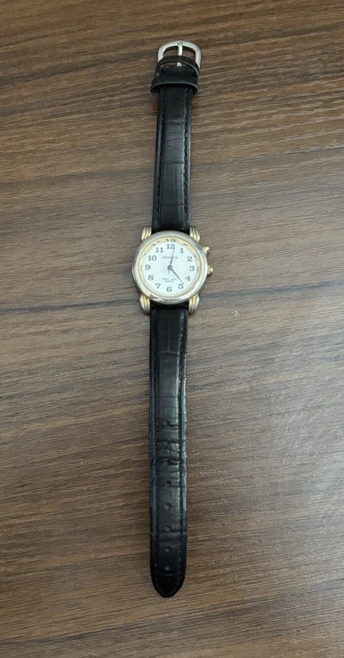 Vintage Advance Night Light Quartz Wrist Watch Black Leather Band AWCIF Japan